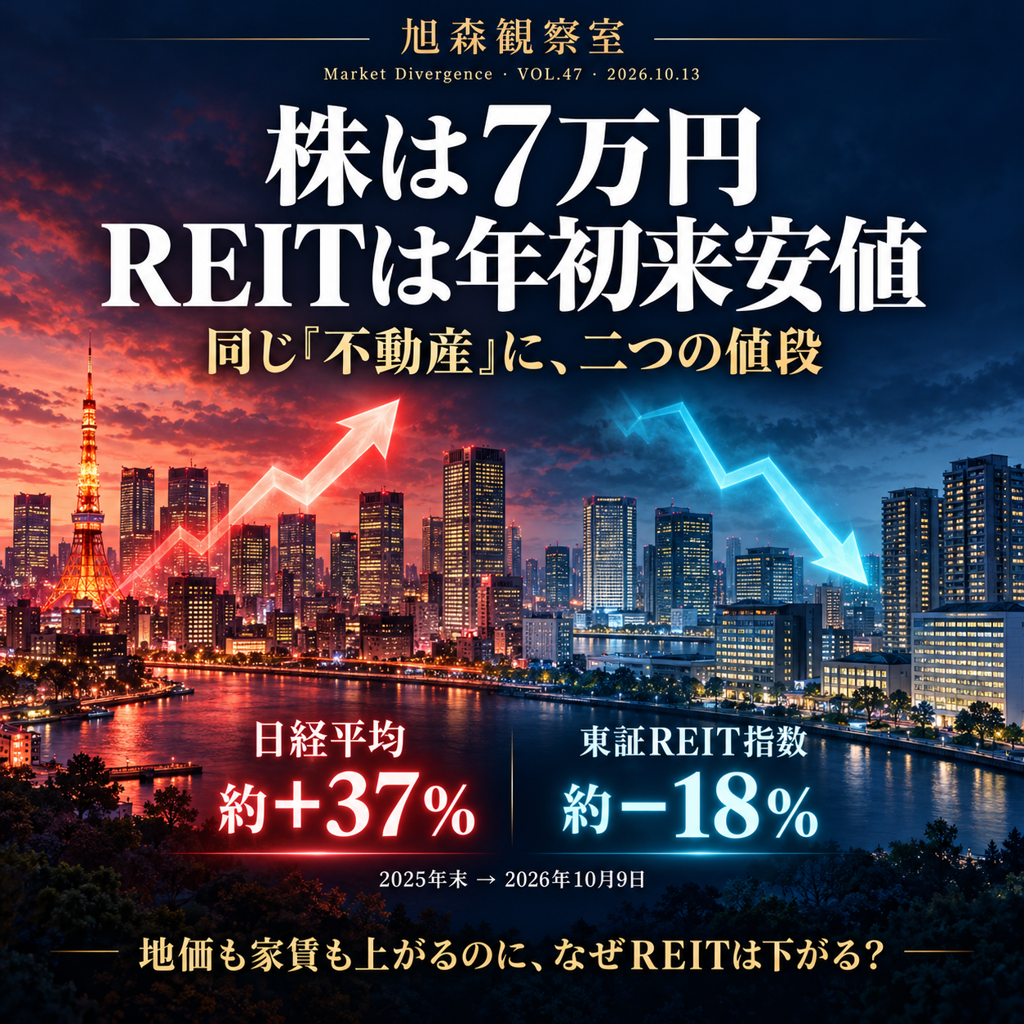 株は7万円、REITは年初来安値 ——同じ「不動産」に 二つの値段がついている